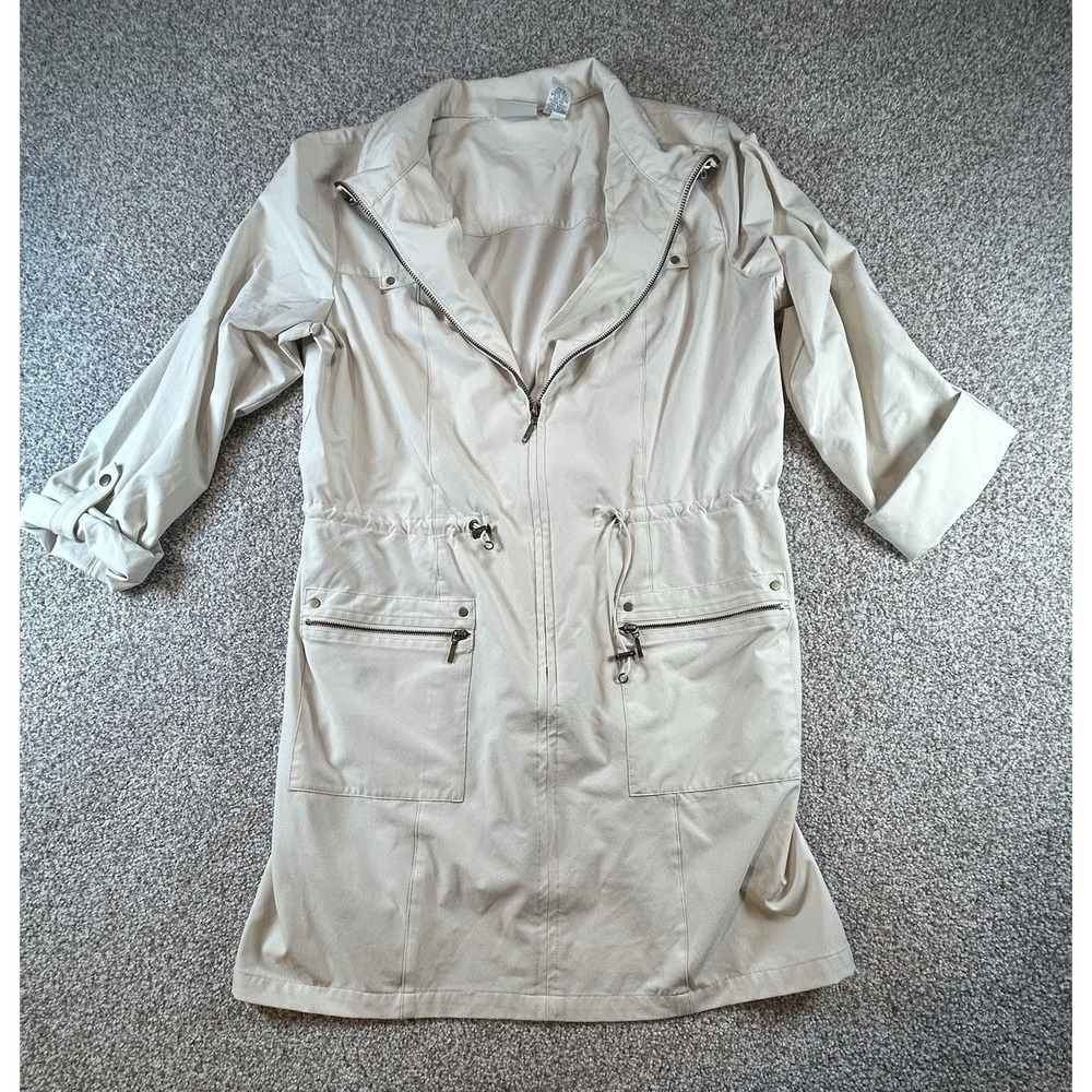 Zenergy Chico's Jacket Athletic Size 1 Ivory Cream Embossed Shiny 3/4 Athleisure